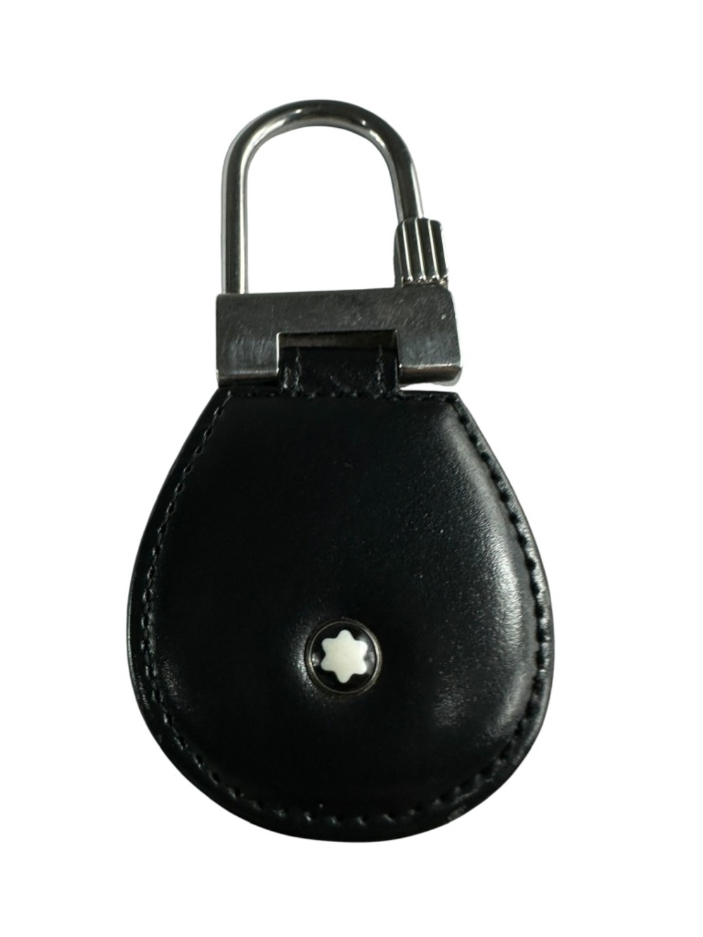 Genuine Montblanc Meisterstück Black Leather Steel Keychain Key Fob